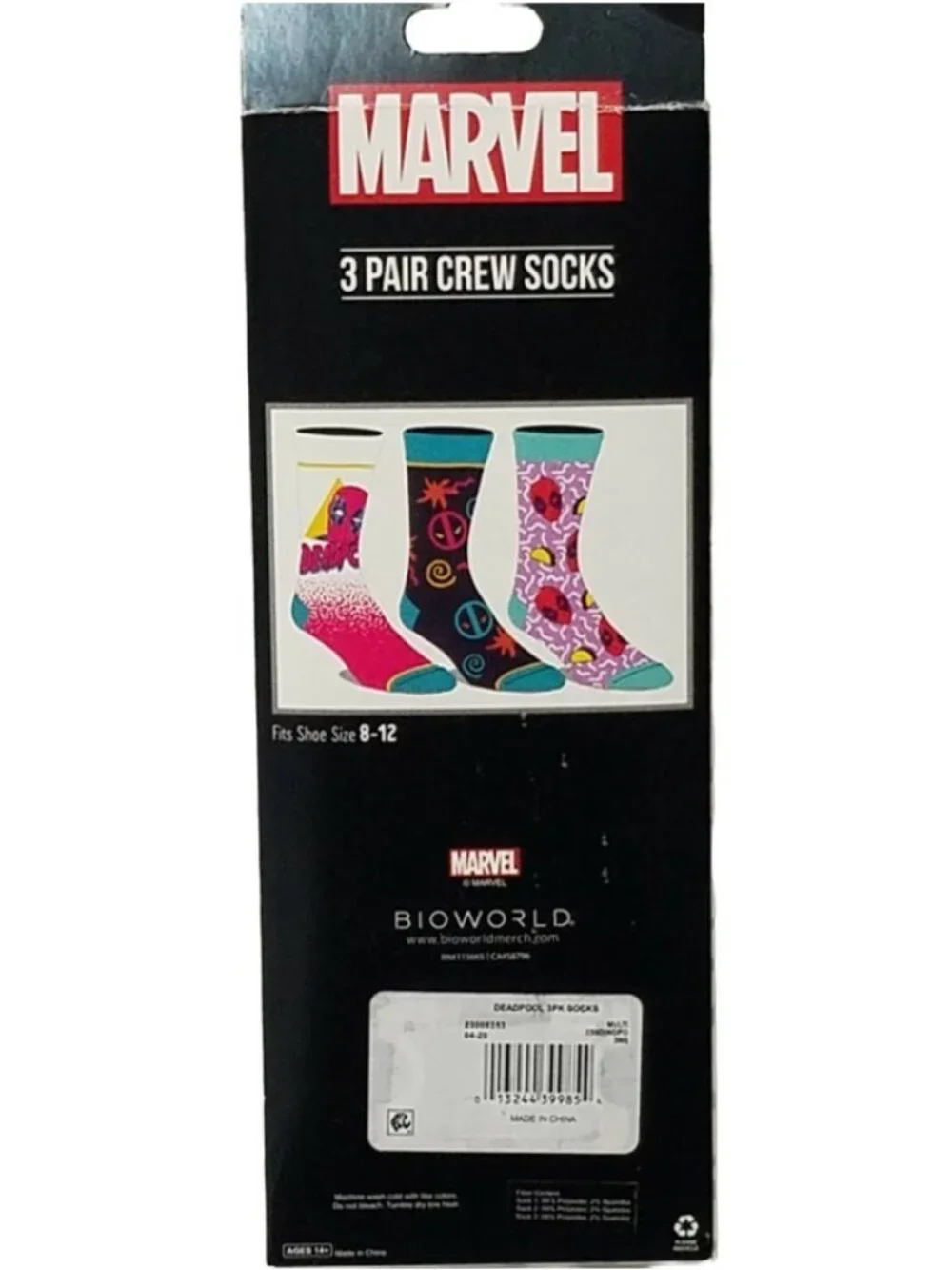 Marvel Deadpool Men's Crew Socks 3 Pair Pack Novelty Graphic Shoe Size 8-12 NIB
